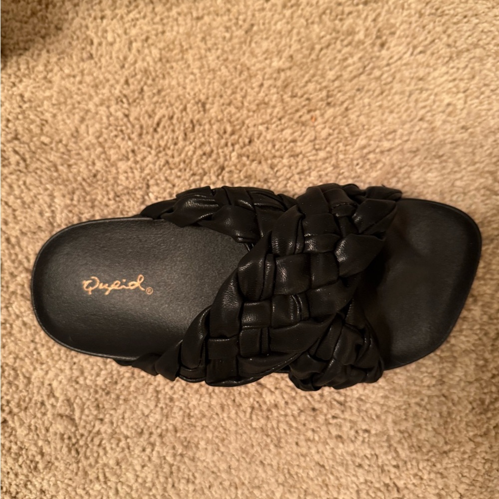 Qupid Black Braided Women's Sandals